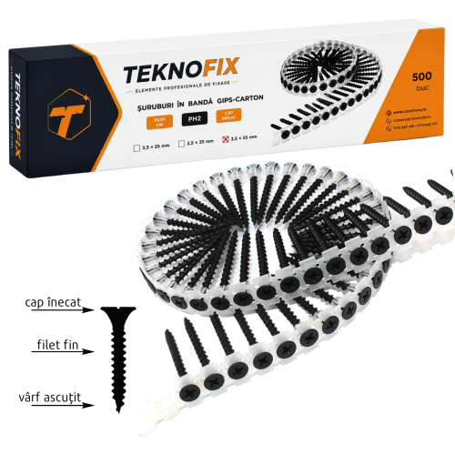 Suruburi pe banda,pentru gips-carton,3,5x55 mm